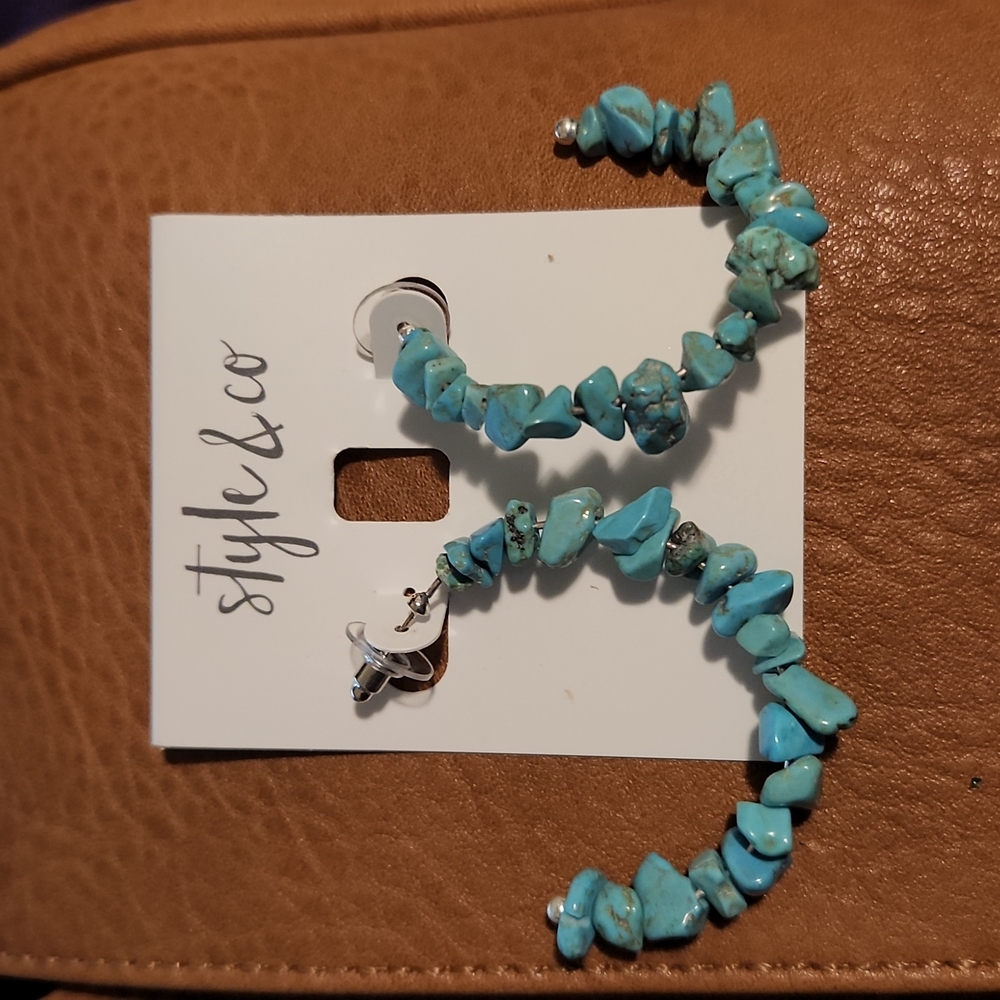 Style & Co Silver-Tone Gemstone Chip Beaded C-Hoop Earrings